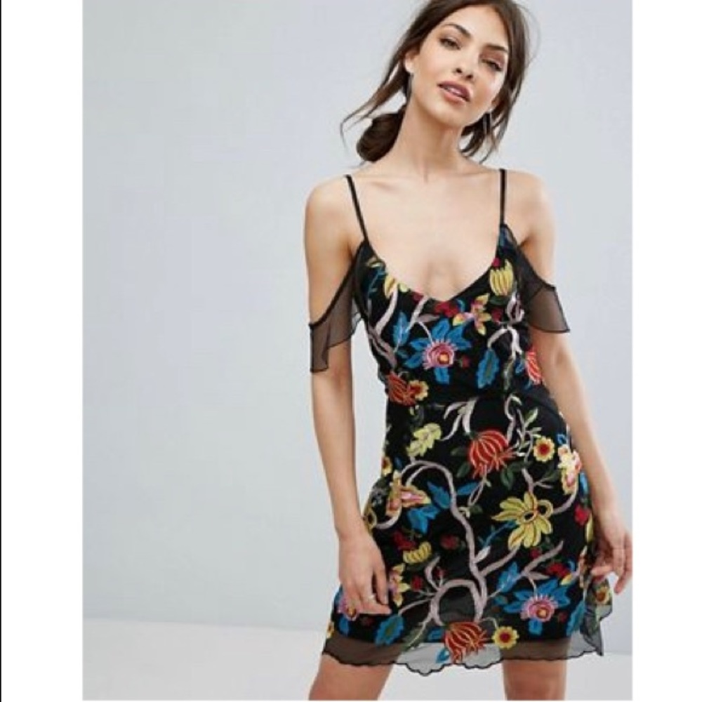 Missguided Black embroidered mini dress
